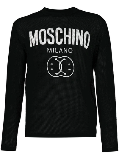 Moschino Textured Knit Crewneck Sweater In Black