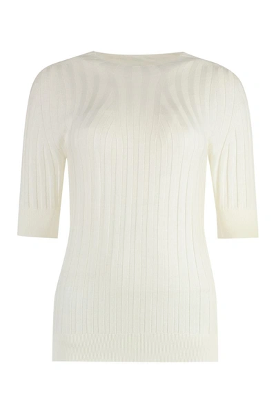 Shop Peserico Lurex Knit T-shirt In White