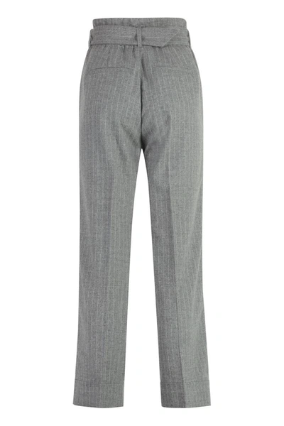 Peserico Pinstripe Belted Trousers In Gray