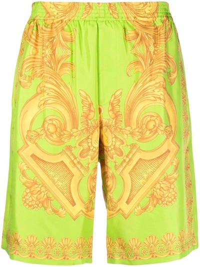 Shop Versace Shorts In Lime/gold