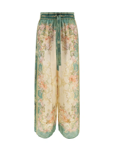 Shop Zimmermann Pants In Khaki Floral