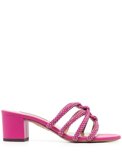 Aquazzura Crystal-embellished Leather Mules In Exotic/orchid