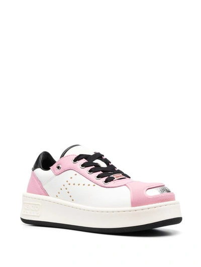Kenzo Leather Low Top Sneakers With Perforated Detailing In Pink