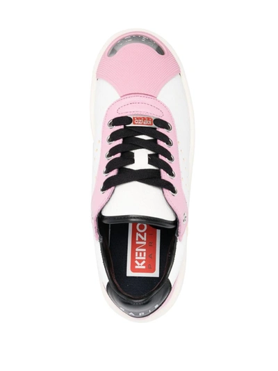 Kenzo Leather Low Top Sneakers With Perforated Detailing In Pink