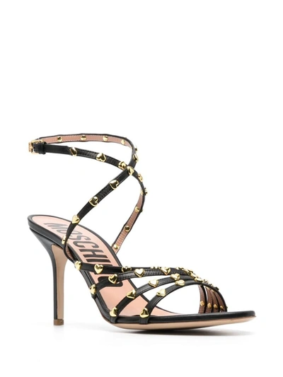 Moschino 90mm Stiletto Heel Leather Sandals In Black