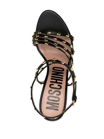 Moschino 90mm Stiletto Heel Leather Sandals In Black