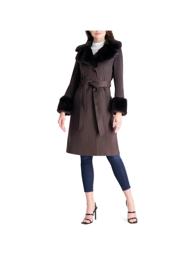 Shop Via Spiga Womens Faux Fur Slimming Wool Coat In Multi