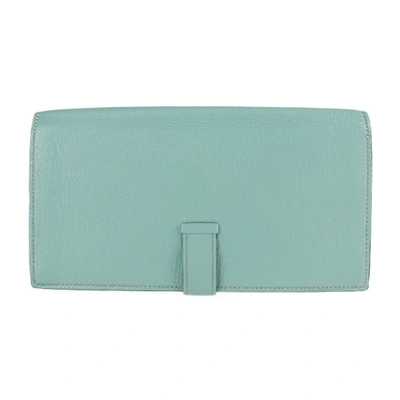 Shop Hermes Béarn Leather Wallet () In Green