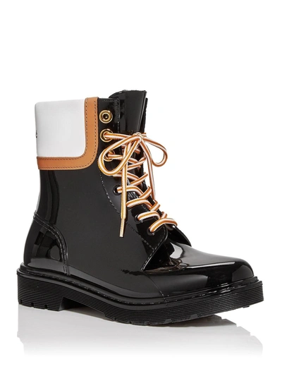 Shop See By Chloé Florrie Womens Patent Lace-up Rain Boots In Black