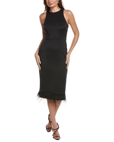 Shop Taylor Scuba Feathers Midi Dress In Black