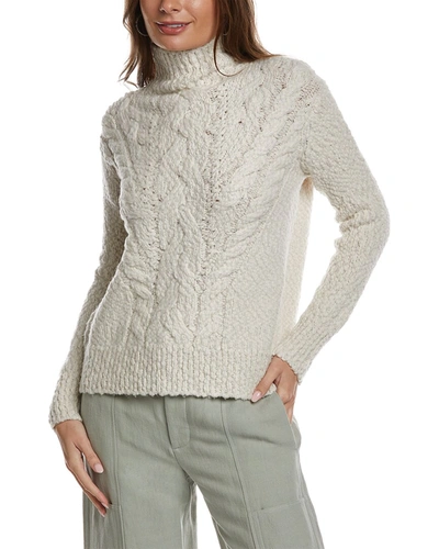 Shop Vince Rising Cable Turtleneck Wool-blend Sweater In White