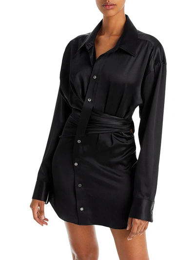 Shop Alexander Wang T Womens Silk Draped Shirtdress In Black