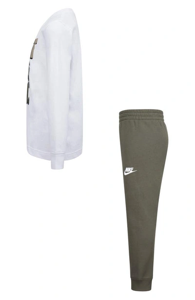 Nike Kids' Long Sleeve Tee & Fleece Joggers Set In Medium Olive