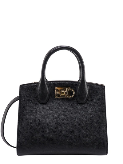 Shop Ferragamo Leather Handbag With Metal Gancini Detail
