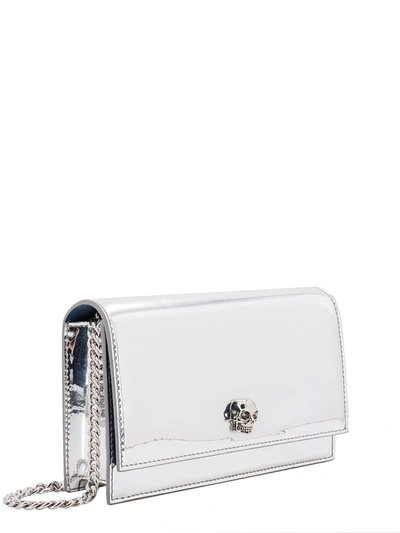 Shop Alexander Mcqueen Patent Leather Shoulder Bag With Iconic Frontal Skull