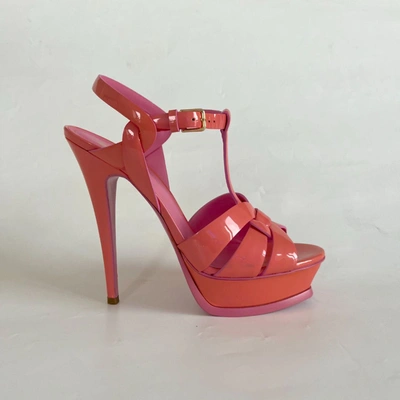 Pre-owned Saint Laurent Pink Tribute Patent Leather Sandal Heels, 39