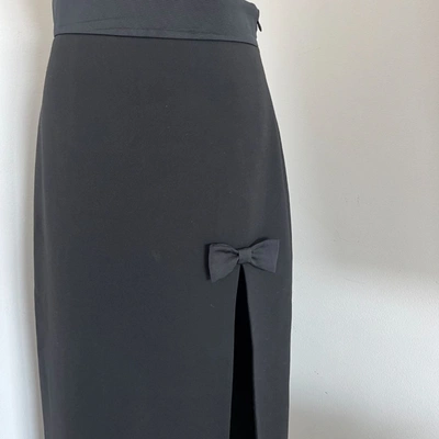Pre-owned Miu Miu Black Long Wool Skirt With Bow Detail