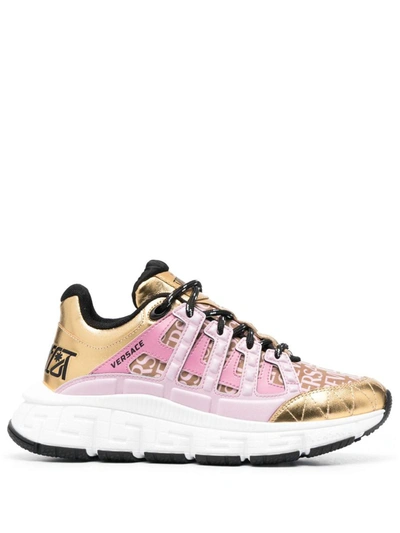 Shop Versace Sneakers In Gold/pink/black