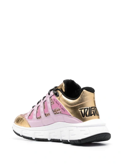 Shop Versace Sneakers In Gold/pink/black