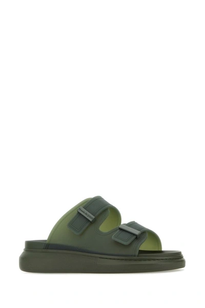 Shop Alexander Mcqueen Man Dark Green Rubber Slippers