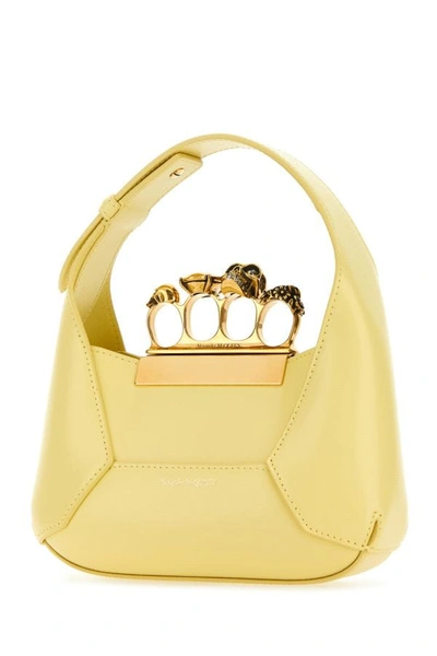 Shop Alexander Mcqueen Woman Pastel Yellow Leather Mini Jewellered Hobo Handbag