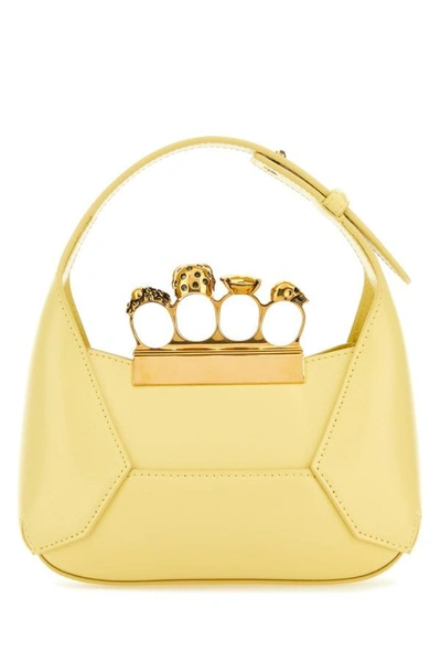 Shop Alexander Mcqueen Woman Pastel Yellow Leather Mini Jewellered Hobo Handbag