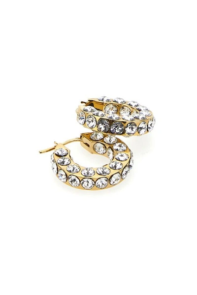 Amina Muaddi Jah Hoop Small White And Gold Crystal Earrings In Gold