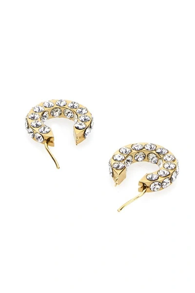 Amina Muaddi Jah Hoop Small White And Gold Crystal Earrings In Gold