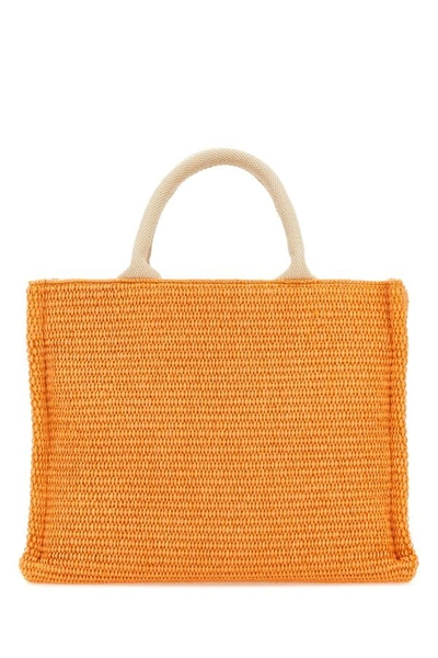 Shop Marni Woman Orange Raffia Small Shopping Bag