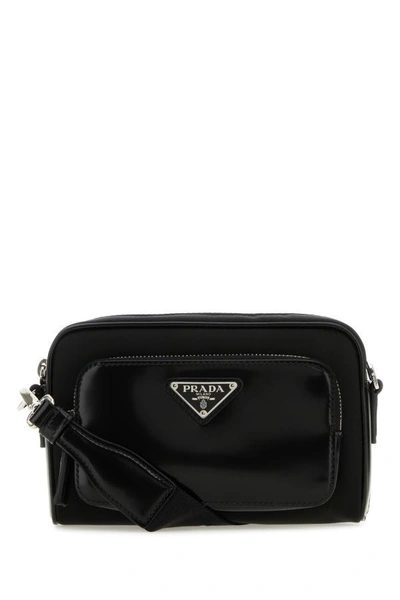 Shop Prada Man Black Re-nylon And Leather Crossbody Bag