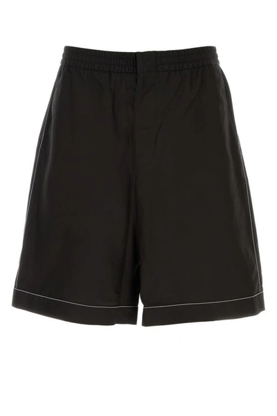 Shop Prada Man Black Silk Bermuda Shorts