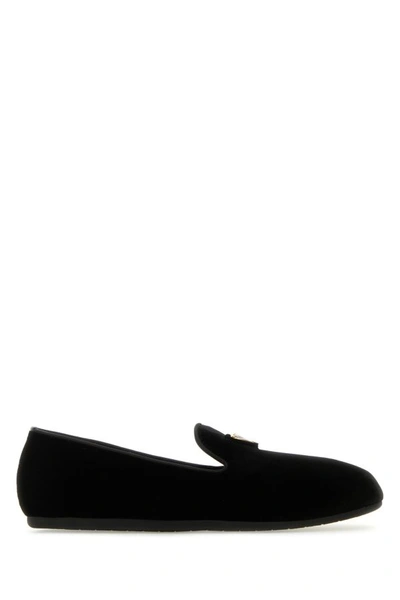 Shop Prada Woman Black Velvet Loafers