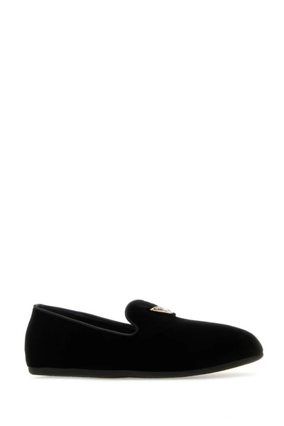 Shop Prada Woman Black Velvet Loafers