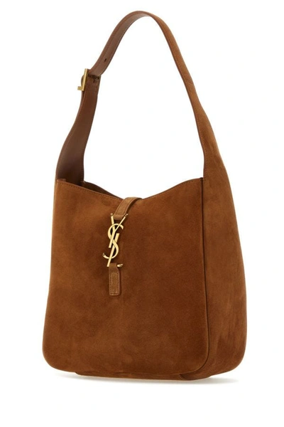 Shop Saint Laurent Woman Brown Suede Small Le 5 Ã 7 Soft Shoulder Bag