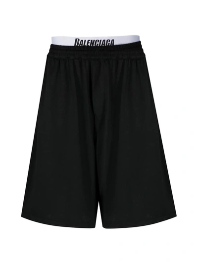 Shop Balenciaga Logo Waistband Swim Shorts In Black