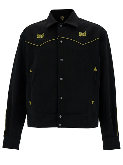 Shop Needles Black Western Jacket With Contrasting Logo Embroideries In Fabric Man