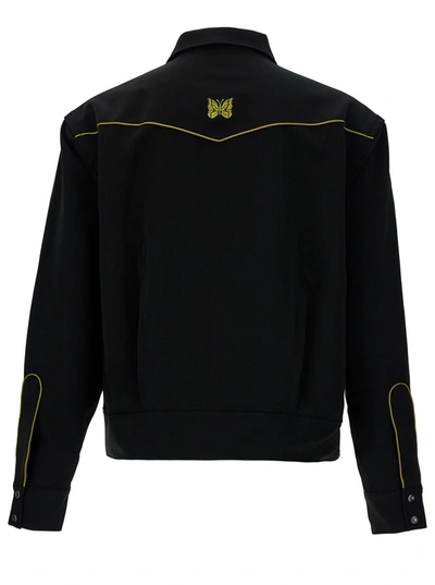 Shop Needles Black Western Jacket With Contrasting Logo Embroideries In Fabric Man