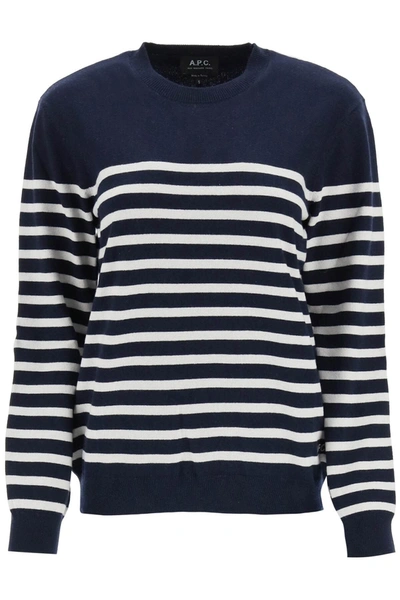 Shop Apc A.p.c. 'phoebe' Striped Cashmere And Cotton Sweater