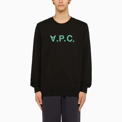 Shop Apc A.p.c. Black Crewneck Sweatshirt With Green Logo