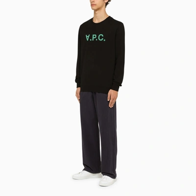 Shop Apc A.p.c. Black Crewneck Sweatshirt With Green Logo