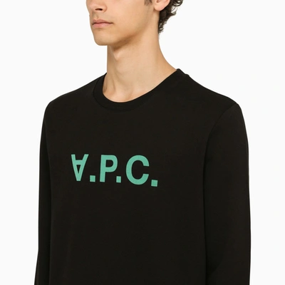 Shop Apc A.p.c. Black Crewneck Sweatshirt With Green Logo