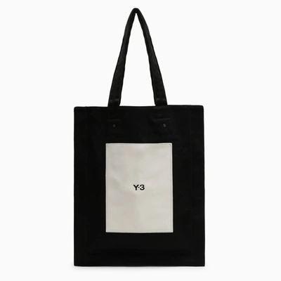 Shop Y-3 Adidas Y 3 Black Leather And Canvas Tote Bag With Logo