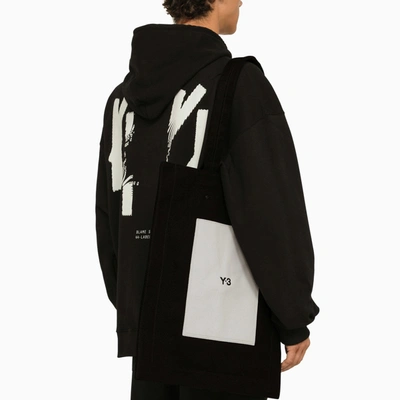 Shop Y-3 Adidas Y 3 Black Leather And Canvas Tote Bag With Logo