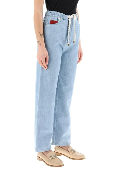 Shop Agnona Drawstring Jeans In Light Denim