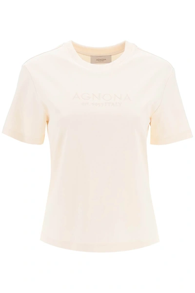 Shop Agnona T Shirt With Embroidered Logo