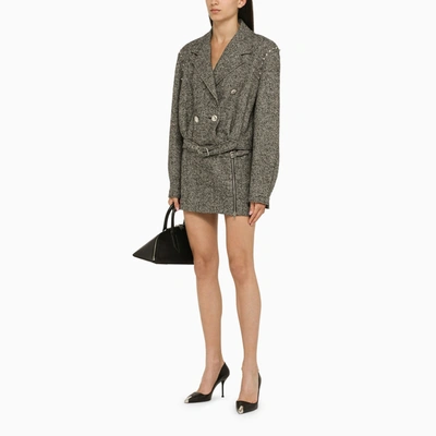 Shop Alessandra Rich Grey Wool Miniskirt