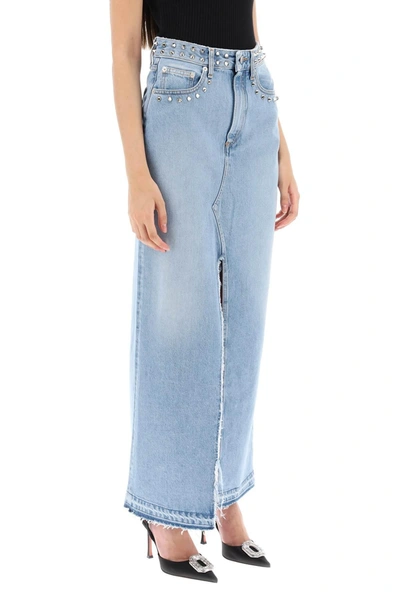 Shop Alessandra Rich Long Denim Skirt With Studs