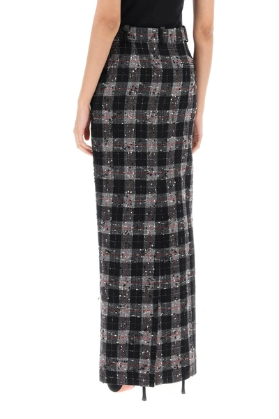 Shop Alessandra Rich Maxi Skirt In Boucle' Fabric With Check Motif