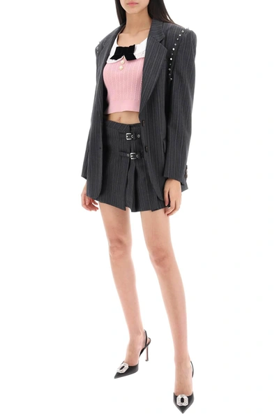 Shop Alessandra Rich Pinstriped Mini Skirt With Buckles