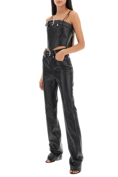 Shop Alessandra Rich Straight Cut Pants In Crocodile Print Leather